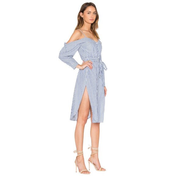 Revolve Bardot Paloma Stripe Dress White & Blue Women's Size Small - Picture 2 of 11